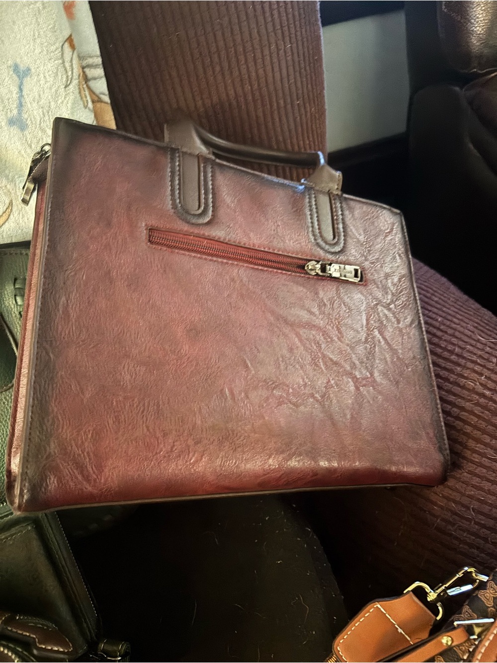 Men's Leather Brief Tote Bag - Brown
